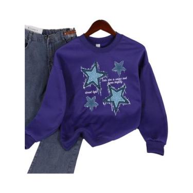 Imagem de Moletom Feminino Solto Com Capuz, Estampa Gráfica De Estrela Em Imitaç