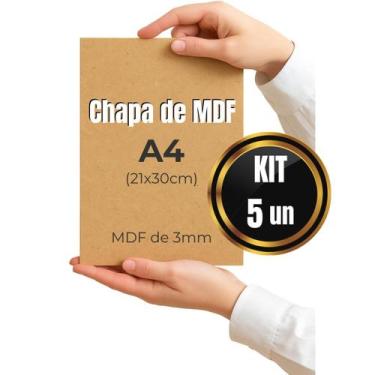 Imagem de Kit 5 Placas Chapas Mdf Cru 3mm 21x30 A4 Artesanato Quadro - Vision De