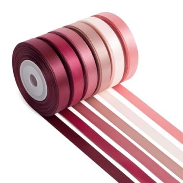 Imagem de Fita rosa fina 9,5 cm x 60 metros rosa empoeirada, rosa empoeirado, malva rosa, fita de cetim dupla face para embrulhar presente, buquê de flores, convite de casamento, laços, artesanato, sacolas de