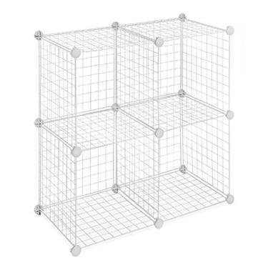 Imagem de Whitmor Prateleiras empilháveis de arame interligadas para cubos de armazenamento - Branco (conjunto de 4)