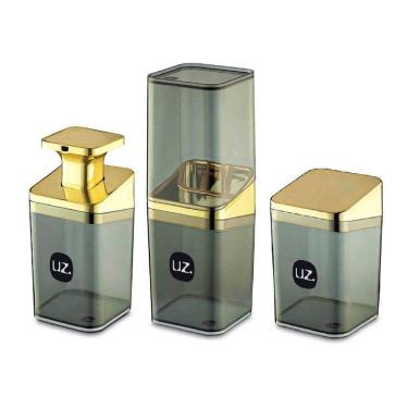 Imagem de Kit Porta Escova Sabonete Líquido Algodão Metalizado Preto