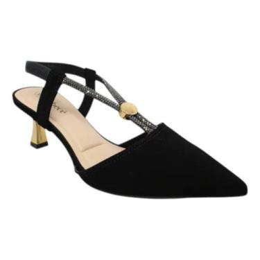 Imagem de Sapato Scarpin Slingback Salto Medio Elegante Bebecê T3814-334, Preto,