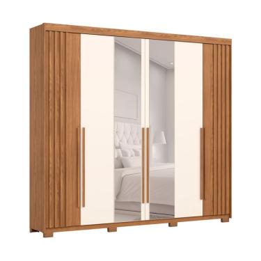 Imagem de Guarda-Roupa Casal Ripado com Espelho Norton 6 Portas 4 Gavetas Nature e Off White