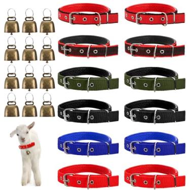 Imagem de Coloch Pacote com 12 coleiras de cabra com sinos, coleira de ovelha de nylon ajustável com sinos de vaca altos antiperda, pequenos sinos de bronze de cobre para ovelhas, vacas, cabras, cães