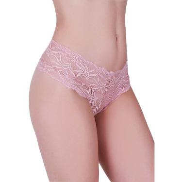 Imagem de Calcinha confortável cós alto em renda de poliamida rosa romance
