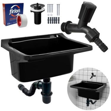 Imagem de Tanque Plástico 34L Lavanderia Preto + Sifão Copo Universal