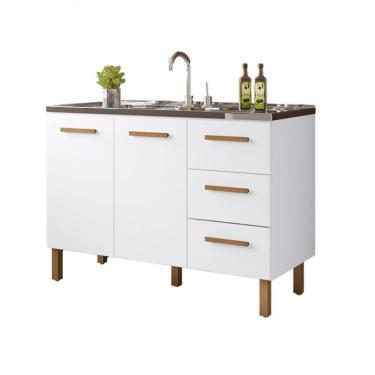 Imagem de Balcão Fortaleza 3 Gavetas Para Pia 1,20 Mt Branco