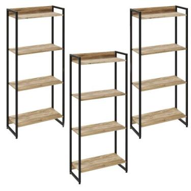 Imagem de Kit 3 Estantes Multiuso Escritório Industrial 4 Prateleiras Areta 145x