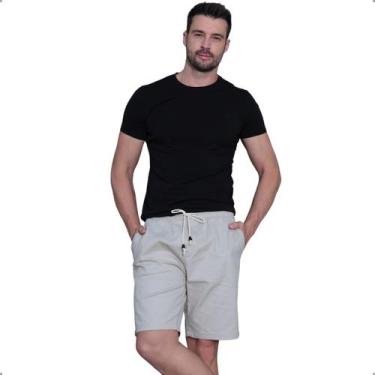 Imagem de Bermuda Masculina Jogger Sarja Com Elastano Cordão Ajustável Bolsos Fu