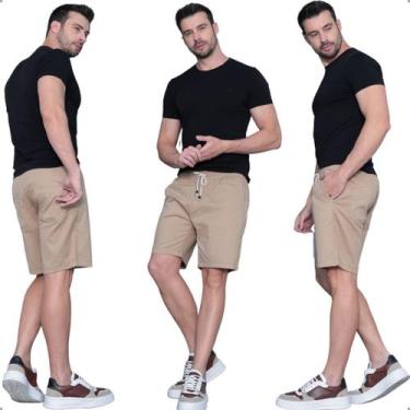 Imagem de Bermuda Masculina Jogger Sarja Com Elastano Cordão Ajustável Bolsos Fu