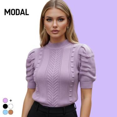 Imagem de Blusa Tricot Modal Trança Chevron Manga Curta - Vitrine Collection, La