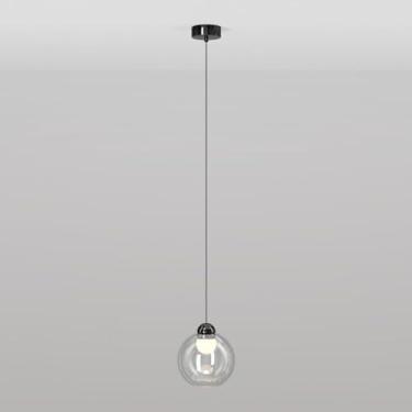 Imagem de Lustre de vidro LED preto transparente globo de vidro abajur pendente luz ajustável altura luz suspensa para ilha de cozinha sala de estar quarto cabeceira sala de jantar corredor luminária