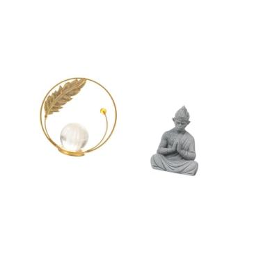 Imagem de Fenteer Bola de Cristal Metal Macaco Buda Escultura Estatueta Enfeite de Mesa Estátua Suporte para Corredor Lareira Quarto Sala de Estar Escritório Hotel Páti