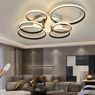 Imagem de Luminária de teto LED regulável, preta, moderna, simples, redonda, anel, sala de estar, luminária com controle remoto, decorativa, elegante, sala de estar, sala de jantar, quarto, cozinha, l
