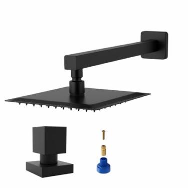 Imagem de Chuveiro Ducha Quadrado Slim 20x20 Preto Fosco com Braço 40cm + Acabamento Quadrado para Registro Aço Inox Alta Vazão e Design Moderno