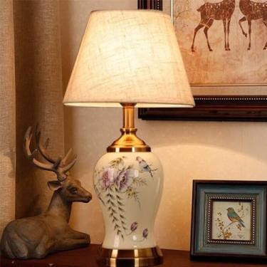 Imagem de Luminária de mesa contemporânea de cerâmica com flores e pássaros The American Village Sala de estar Quarto Estudo Villa Hotel Luminária de mesa de cabeceira (estilo 33)