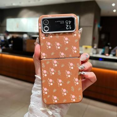 Imagem de Capa dobrável de TPU com textura de couro estampado com flores pequenas para Samsung Galaxy Z Flip6 (para Samsung Galaxy Z Flip6/A603 marrom)