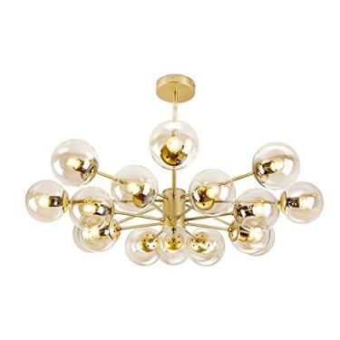 Imagem de Lustre de globo de vidro moderno, lustre Sputnik dourado, luminária de teto com revestimento de latão, iluminação durante a luz, sala de jantar, quarto, lustre simples Magic Bean E27-dourado