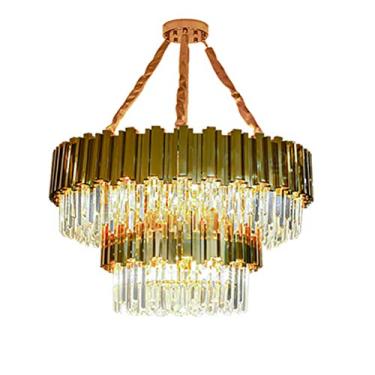 Imagem de Lustre de cristal dourado moderno, luminária pendente, montagem embutida, luz de teto para quarto, sala de estar, sala de jantar, escritório, 95 * 70 cm