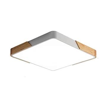 Imagem de Luminária de teto grande nórdica de madeira maciça para quarto infantil com controle remoto regulável, minimalista, moderna, semi embutida, painel, downlight para sala de estar, decoração de