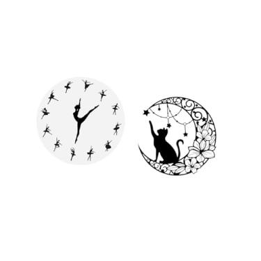 Imagem de Fenteer Relógio de Parede de Gato Bailarina, Balé, Dançarina, Arte de Parede de Metal, Relógio Silencioso, Dança, Charmoso, Decorativo, Escultura