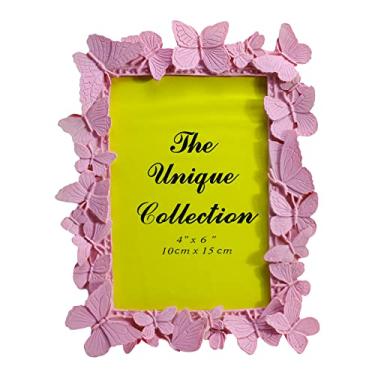 Imagem de SOCOSY Moldura para fotos com estampa de flores de borboleta, porta-retrato de resina para exibição de mesa, decoração de casa, galeria de fotos - borboleta rosa - 10 x 15 cm