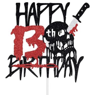 Imagem de Halloween Happy 13th Birthday Cake Topper, Have A Killer Birthday Decoration, Boy Girl Halloween Horror 13th Bday Party Decorations, Knife Horror Party Decorations Black Glitter