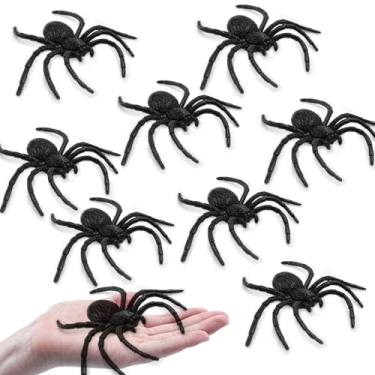 Imagem de Aranhas de plástico, decorações de Halloween, aranha de Halloween, aranhas falsas, 8 peças de decoração de teia de aranha grande preta, brinquedos divertidos realistas, adereços de brincadeira