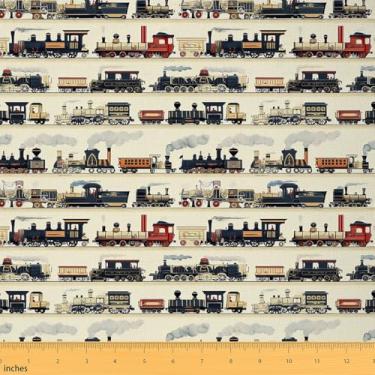 Imagem de Feelyou Tecido de trem vintage da The Yard 3 jardas tecido retrô de estofamento de motor a vapor retrô trem de locomotiva a vapor decorativo à prova d'água tecido retrô vintage para trem de veículo
