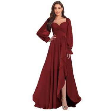 Imagem de Vestido de dama de honra VCCICANY Chiffon Burgundy com mangas tamanho 
