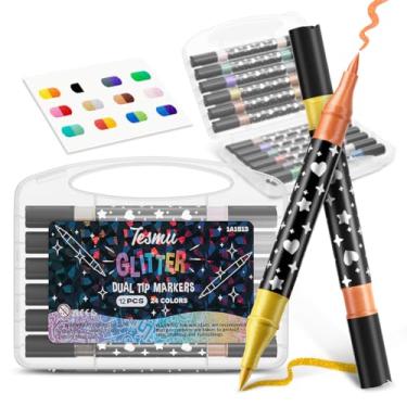 Imagem de Caneta Marcadora Dupla Ponta com Glitter Metálico Brilhante - 24/48/72/96 Cores - Para Arte, Escola, Planner e Desenho (24)