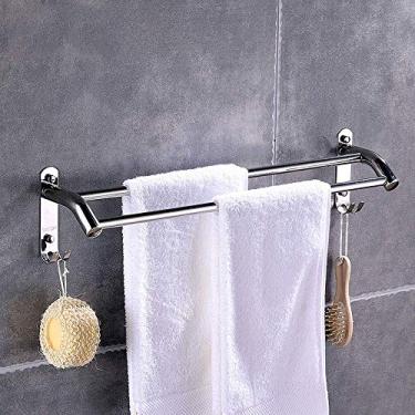 Imagem de Xiaolin Toalheiro de armazenamento - Aço inoxidável escovado sem perfuração haste de pendurar varão de pendurar toalheiro duplo para banheiro (tamanho: 600 mm) (tamanho: 900 mm)