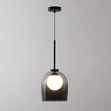 Imagem de YQSLQZZ Luminária pendente mini retrô, iluminação decorativa de cabeceira de vidro preto, pequeno lustre, G9 x 7 W, para sala de jantar, bar, cozinha, ilha, corredor, pia, altura ajustável