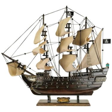 Imagem de Barco Decorativo Pérola Negra de Madeira, Escala 1:190 com Acabamento em Nogueira Antigo e Velas Bege, HOME DECOR SAILINGSTORY