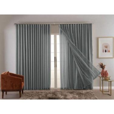 Imagem de Cortina Trilho Suiço Duplo Forro Com Linho Cinza 6.00 X 2.50