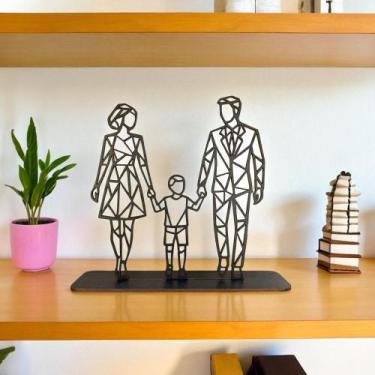 Imagem de Escultura Família Casal com Filho Geométrico em MDF Preto - DecorArt H