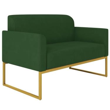 Imagem de Poltrona Namoradeira Decorativa Isabella Base Industrial Suede Verde/Dourado - Gran Belo