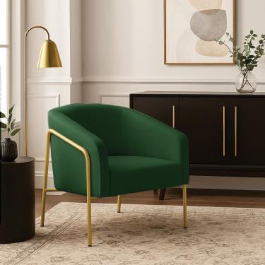 Imagem de Poltrona Sala Industrial Alta Dourado Stella Suede Verde D03 - D'Rossi