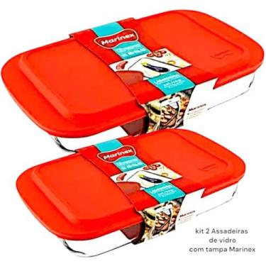 Imagem de Lasanheira Assadeira de vidro com tampa Marinex kit 2 Travessa 5 litro