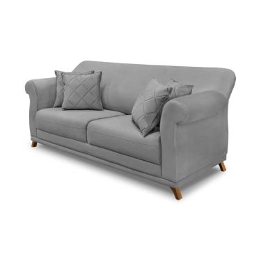 Imagem de Sofá Decorativo 200cm 3 Lugares com 4 Almofadas Armstrong Veludo Cinza - Gran Belo