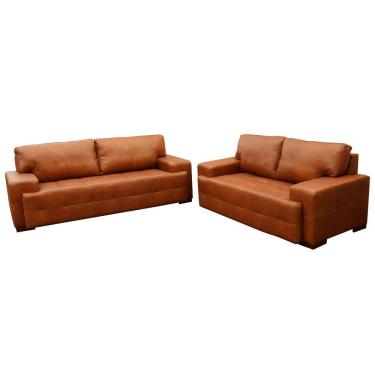 Imagem de Jogo de Sofá 2 e 3 Lugares Sala de Estar Roma Couro Mel - Gran Belo