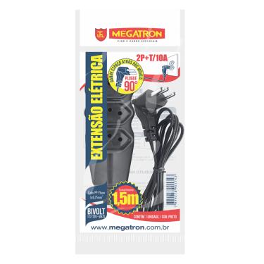 Imagem de Extensao com Plugue 2P T PP Plano 90º 3X0,75 1,5M Preta