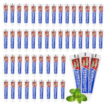 Imagem de HOIQIRY Pastas de dente tamanho pequeno para viagem de 7,9 g - Pacote com 30, pasta de dente descartável sabor menta 2 x 8 cm de uso único para hotel, acampamento, sem-teto, caridade, convidados