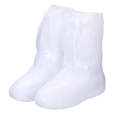 Imagem de HARFINGTON Capa impermeável para sapatos G (EUA 6) antiderrapante TPE reutilizável galochas protetores de sapato de chuva com fivela dupla para homens mulheres chuvoso ao ar livre, branco