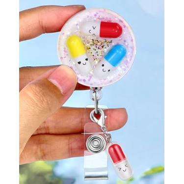 Imagem de Plifal Clipe para carretel de crachá – Comprimidos de Técnico de Farmácia, Cápsulas Branco Retrátil para Cartão de Identidade, Carretel de Crachá com Clipe Jacaré, Enfermeira de Escritório, Enfermagem