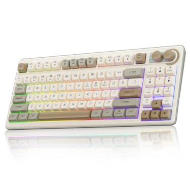 Imagem de Teclado para jogos SOLAKAKA SK90 75% sem fio – 4000 mAh Tri-Mode (BT5.0/2.4G/USB-C) lindo teclado cremoso para jogos com teclado numérico, botão de mídia, retroiluminado RGB, teclas silenciosas