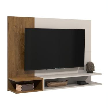 Imagem de Painel Para Tv 50 polegadas Com Nicho Quarto Sala Suspenso Prateleiras - Diversas Cores (Off White/Freijó)