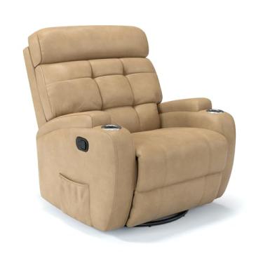 Imagem de Poltrona do Papai Reclinável Manual Com base Giratória e Balanço em Corino Importado (Bege)