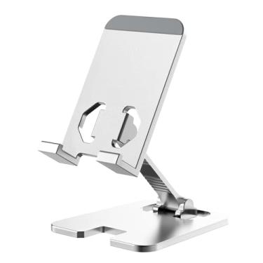 Imagem de Amzpas Suporte de celular ajustável de metal, suporte dobrável para celular de mesa com base antiderrapante e porta de carregamento conveniente, para telefone 17 16 15 14 13 12 11 Pro Xs Xs Max Xr X 8