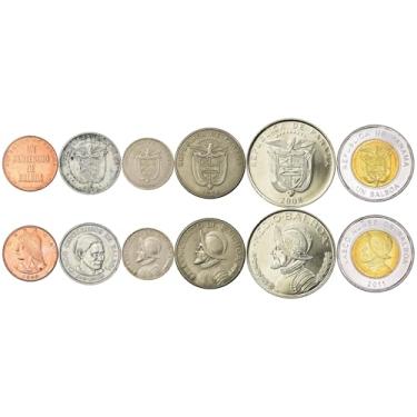 Imagem de 6 Coins from Panama | Panamanian Coin Set Collection 1 5 Centesimos 1/10 1/4 1/2 1 Balboa | Circulated 1996-2011 | Urraca | Sara Sotillo | Vasco Núñez De Balboa